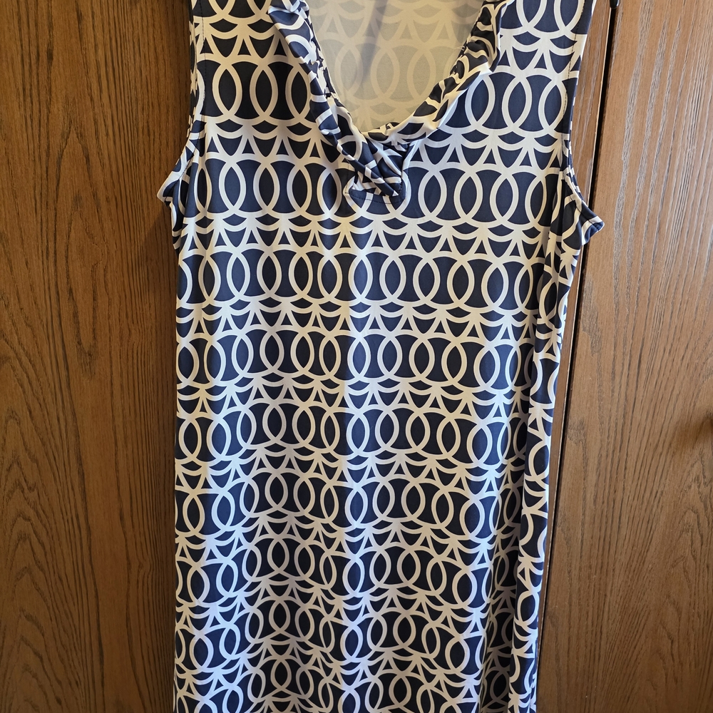 Lulu-B Navy and White Geometric Midi Dress